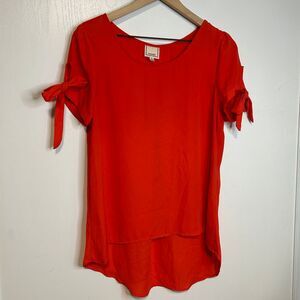 Meraki Red Tie-Sleeve Blouse Elegant Casual Top Women's Fashion M A63